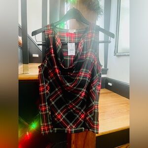 J. Crew Women's Silky Sleeveless Tartan Plaid Cowl Shell